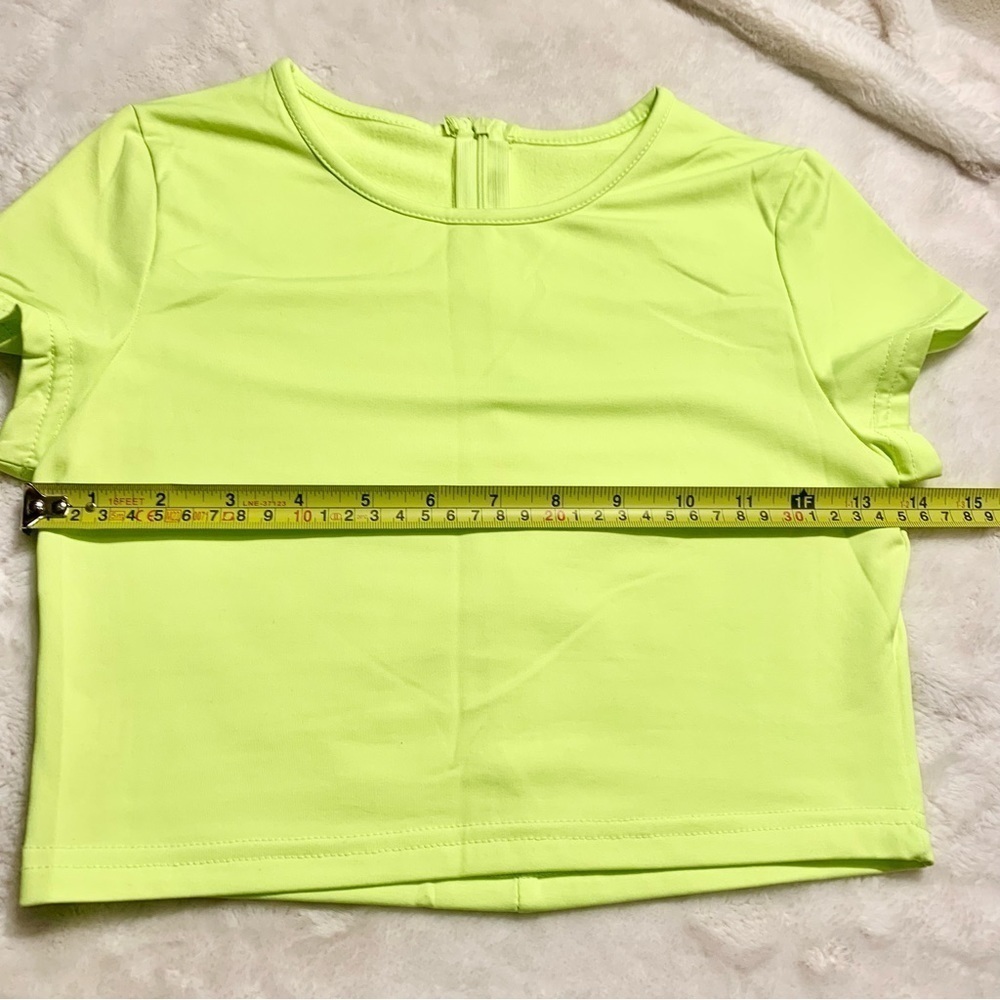 NEW 2-Pce Set Small Neon Yellow Bike Shorts & Short-Sleeve Top Back Zip Stretch - Picture 9 of 13